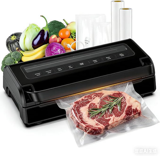 95kpa Vacuum Sealer Machine,Commercial Full Automatic Food Sealer,Powerful Sealing System with Double Heat Seal,Built-in Cutter&Bags Storage,1 Bag Rolls and 10 pcs Pre-cut Bags