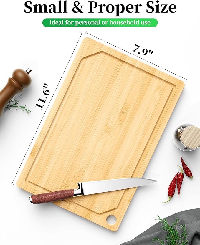 Kitsure Bamboo Cutting Board - Multi-Sizes Wooden Cutting Boards for Kitchen, Convenient Kitchen Essentials with Deep Juice Grooves, Cutting Board for Chopping & Serving, Medium, Natural