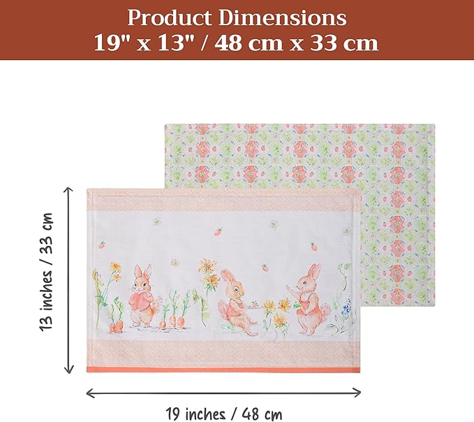 Maison d' Hermine Placemats Set of 4 100% Cotton Washable Cloth Place Mats Reusable Table Mats for Kitchen Dining Party Wedding Gifts for Mothers Day Spring/Summer (Bunny Party, 13" x 19")