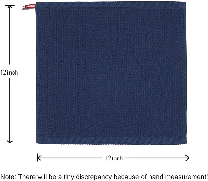 Mia'sDream Natural Cotton Dish Towels, Tidy Dish Cloths Rags, Waffle Weave Kitchen Towels, Soft and Absorbent Hand Towel Washcloths, 12inchx12inch 6 Pack (12inch x 12inch, Navy Blue)