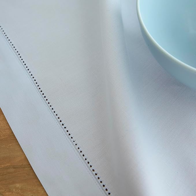 Solino Home Light Blue Placemats Set of 4 - Cotton Linen Hemstitch Placemats 14 x 19 Inch for Spring, Summer