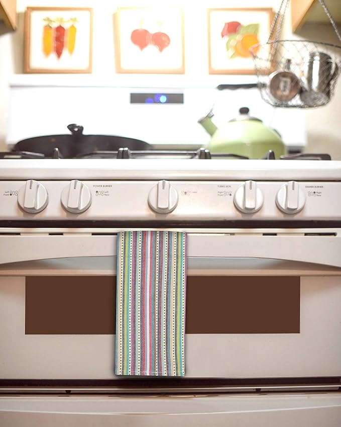 Urban Villa Kitchen Towels 100% Cotton Dish Towels for Kitchen(Set of 6)20”x30” Dish Cloths Highly Absorbent Kitchen Linen Set with Hanging Loop Perfect for Drying Dishes Cleaning Towels-Blue Stripes