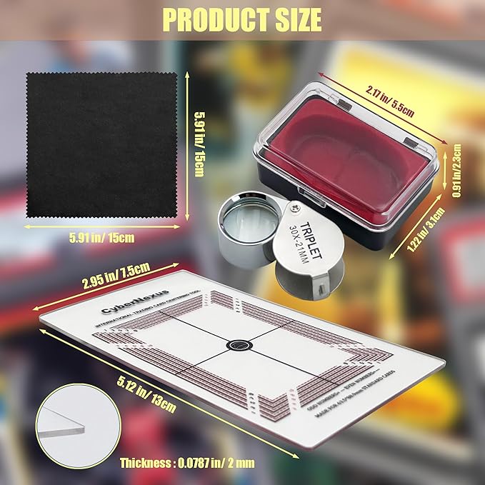 Sports Card Grading Centering Tool Kit, Trading Cards Measuring Tools, Come with Cleaning Cloth Kit & 30X Magnifying Implement for PSA's Latest Grading Standards/BGS Submissions