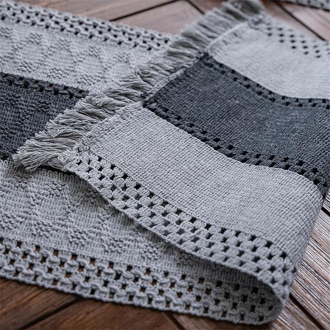Alynsehom Macrame Table Runner Grey Boho Table Runners with Tassels Hand Woven Cotton Table Runner Rustic Farmhouse Table Runners for Bohemian Kitchen Dining Table(12x108in)