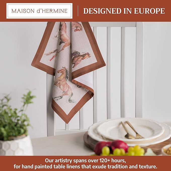 Maison d' Hermine Cloth Napkins Set of 4 100% Cotton Everyday Reusable Square Napkins Cloth Washable Dinner Party Wedding Restaurant Gifts for Mothers Day Spring/Summer (Free Horse, 18" x 18")