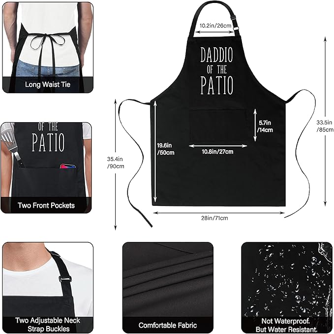 Xornis 100% Cotton Funny Apron with 2 Pockets for Men Women BBQ Grilling Adjustable Bib Black Aprons Gifts Cooking Kitchen