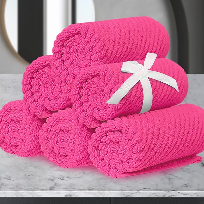 VOOVA & MOVAS Hot Pink Washcloths (6PC, 13"x13") - 100% Cotton | Lightweight | Thick | Quick Dry | Soft | Absorbent, Luxury Towels for Face, Fluffy Wash Cloths for Bathroom, Towel Gift Set, Hot Pink