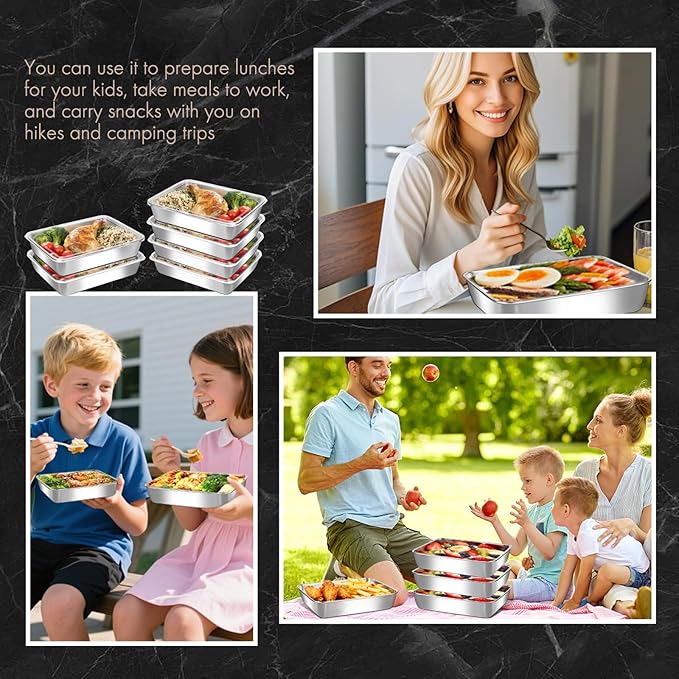 6-Pack Stainless Steel Food Storage Containers with ClearLids - Stackable Metal Meal Prep Boxes for Lunches, Leftovers & Kitchen Organization, BPA-Free & Dishwasher Safe（73oz/10X7.68X2.1）