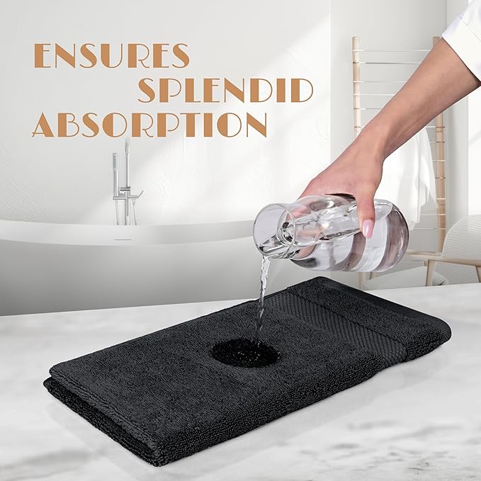 White Classic Black Washcloths Set for Body and Face Towel, Cotton Wash Cloths Bulk 12 Pack, Spa Fingertip Wash Clothes 12x12 Inch, Soft Absorbent Gym Towels
