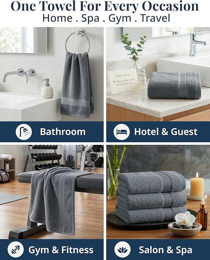 LANE LINEN Hand Towels for Bathroom - 4 Pack (16" x 28"), 100% Cotton Face Towel Set - Soft, Fade & Shrink Resistant - Hotel & Spa Inspired Hand Towels for Bathroom for Modern Family Homes - Cool Grey