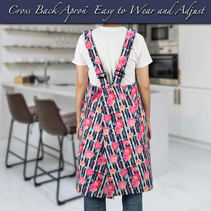 NEOVIVA Kitchen Aprons for Women with Pockets,Cooking Aprons for Women,Vintage Apron for Baking Gardening,Gifts for Mothers