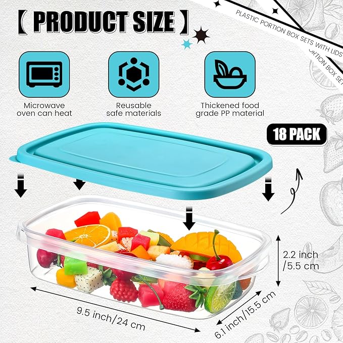 Qinyoung 18 Pcs 33 Oz/ 4 Cups Plastic Food Storage Containers with Lids Portion Box Sets with Cover Stackable Plastic Containers with Lids Microwave Freezer Dishwasher Safe(Blue)