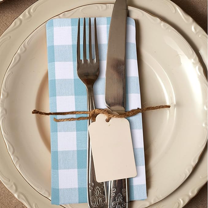 Urban Villa Cotton Dinner Napkins Set of 6, Highly Absorbent 20x20 Inches Premium Cloth Napkins Hotel Quality Reusable & Washable Table Dinner Napkins for Home & Weddings - Aqua/White, Checks