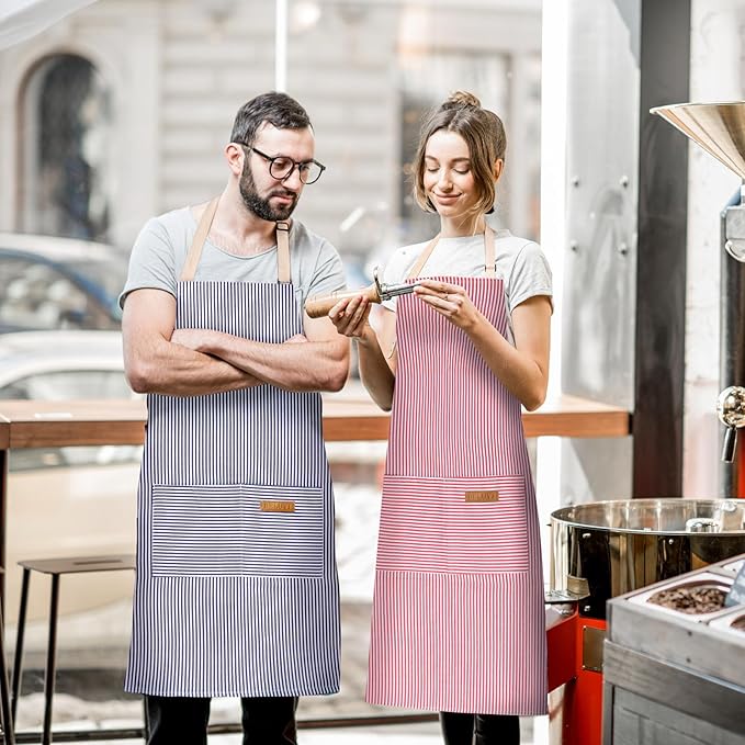 BeLuyi 2 Pack Adjustable Bib Apron with 2 Pockets Chef Cooking Kitchen Restaurant Aprons for Women Men