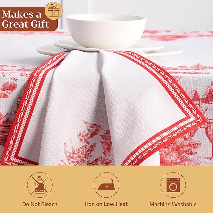 Maison d' Hermine Cloth Napkins Set of 4 100% Cotton for Thanksgiving Christmas Decorations Everyday Reusable Square Fall Napkins Cloth Washable Dinner Party (Winter Jouy, 20"x20")