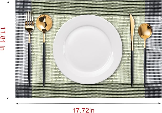 CADONO Placemats Set of 4 Washable Indoor/Outdoor Vinyl Place Mats for Dining Table Durable Non-Slip Heat Resistant PVC Weave Table Mats（Rhombus-Green）