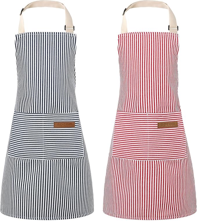 2 Pack Stripes Kids Apron, Kids Cooking Aprons with 2 Pockets, Cute Aprons for Cooking for Boys and Girls