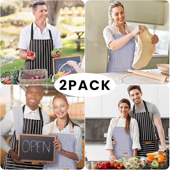 BeLuyi 2 Pack Adjustable Bib Apron with 2 Pockets Chef Cooking Kitchen Restaurant Aprons for Women Men