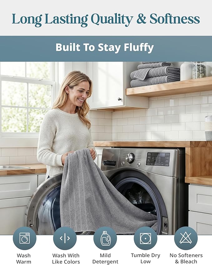 Casa Platino Premium Cotton Bath Towel Set 8 Pcs - Super Soft, Durable & Highly Absorbent - 2 Bath, 4 Washcloths, 2 Hand Towels for Bathroom - Oeko TEX Certified, Ringspun Tech & Hotel Quality - Grey