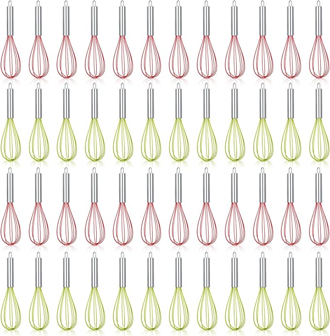 FoldTier 48 Sets 10 Inch Whisks Bulk DIY Fillable Whisk Gifts Colored Silicone Whisks for Cooking Heat Resistant Egg Beaters for Candy Holder Party Favors