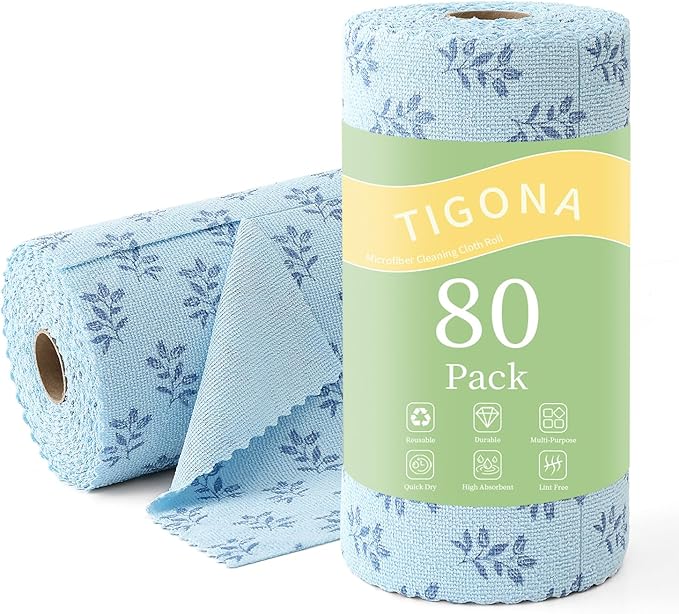 Microfiber Cleaning Cloth Roll,80 Pack Cleaning Towels,Lint Free Rags Paper Towels & Tear Away Reusable Towels,Washable Shop Rags Floral Wipe Cloth,Wash Cloths Dish Rags for Car Kitchen Window