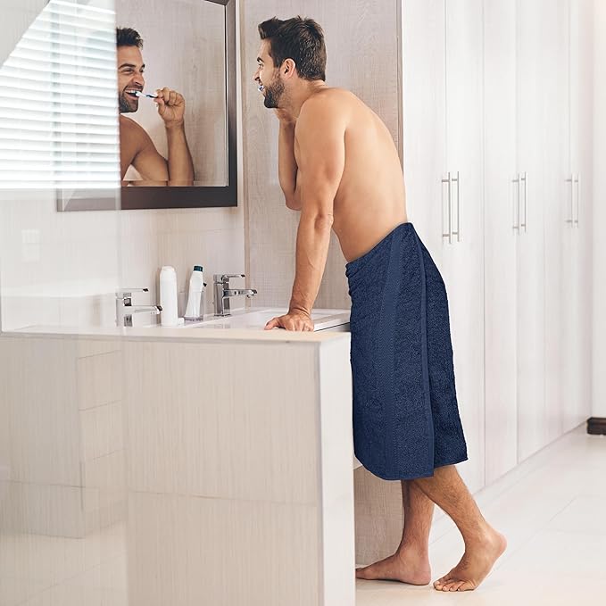 Commercial Bulk Pack of 12 Large Bath Towels – 100% Cotton Terry 24" x 50" – Ideal for Hotels, Salons, Gyms, Spas & Institutional Use – Navy Blue