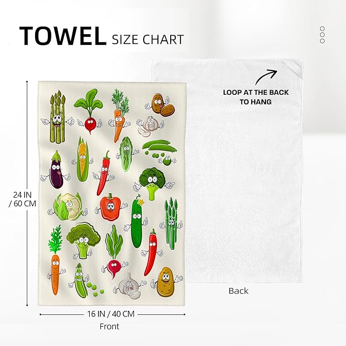 Funny Vegetables Kitchen Towels Decorative Set of 2, Soft Absorbent Cute Botanic Dish Towels Hand Towels for Kitchen Farmhouse Holiday Home Decorations