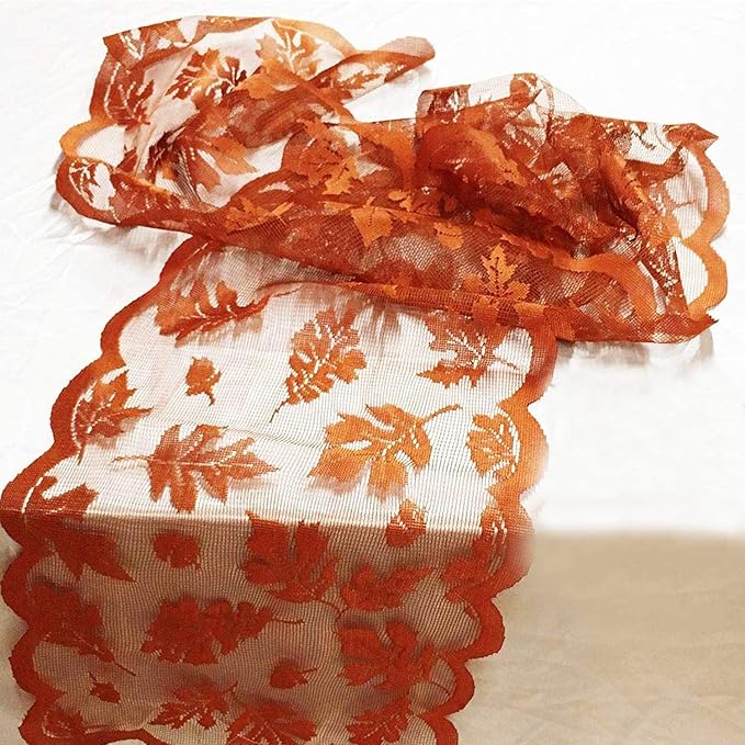 Fall Table Runner Thanksgiving Fall Decorations for Home 13 x 72 Inch Maples Leaves Table Runner Autumn Harvest Orange Lace Runners Thanksgiving Decorations for Tables Kitchen Dining Party (Brown)
