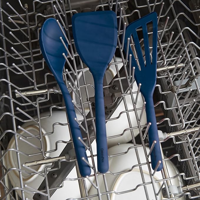 GreenPan Silicone 7 Piece Cooking Utensil Set, Ladle, Turners, Spatula, Spoons, Whisk, Flexible Nonstick Kitchen Tools Rigid Steel Core, Heat-Resistant, Anti-Slip Handle BPA-Free Dishwasher Safe, Blue