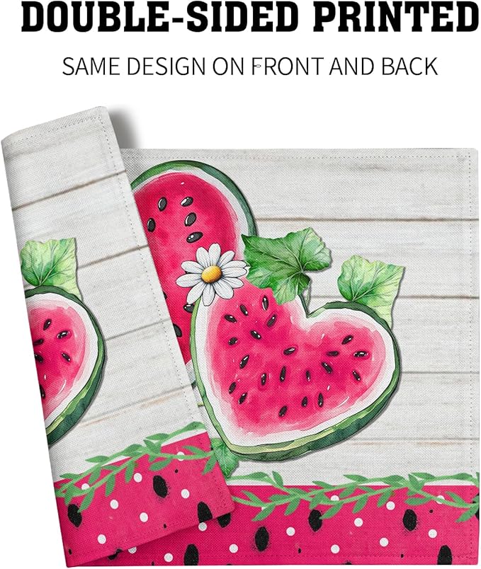 Watermelon Placemat for Table Dining Set of 4，Tropical Fruit Heat Resistant Washable Table Mats,White Daisy Table Dining Mat for Seasonal Party Kitchen Decor