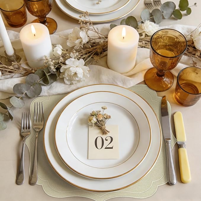 Set of 4 Cotton Linen Placemats, 16 x 18 Linen Color Wavy Embroidery Cloth Placemat Double Layered Fabric Machine Washable Wrinkle Free Dining Table Mats for Hotel Restaurant Kitchen