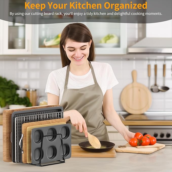 Cutting Board Organizer Kitchen Organizer Rack for Cutting Board, Bakeware, and Cookie Sheet, 5-Slot Heavy-Duty Steel Cookware Holder,Rust-Resistant with Anti-Slip Feet (1, Large)
