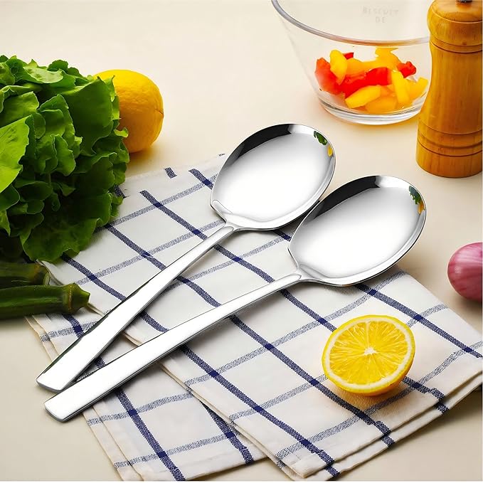 Extra Large Serving Spoons Set 11.7-Inch Silver Serving Utensils 18/8 Stainless Steel Big Metal Spoons for Buffet, Parties, Catering, Banquet - Dishwasher Safe (4-Pack, Silver)