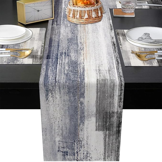 Emvency Grey Table Runner and Placemats Set of 6, Abstract Dark Gray Decorations for Indoor Outdoor Dining Decor(1 Table Runner 72 inches Long and 6 Placemats)