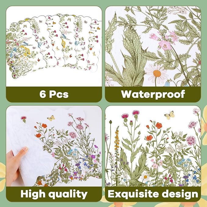 Spring Placemats Set of 6 Flower Plastic Table Mats Wild Flowers Place Mats Retro Flower Table Decoration for Indoor Outdoor Party Kitchen Dining Decoration