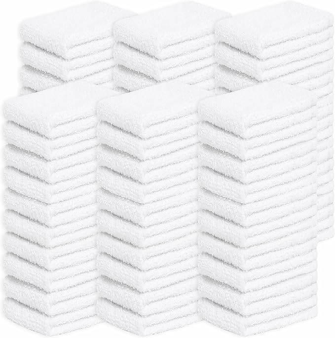 Looperry White Terry Cloth Rags (60 Pack Bulk) 13"x13" Inches Commercial Grade Dish Cloth Multipurpose Cleaning Rags for Housekeeping, Car Wash. Absorbent & Reusable Bar Mop Towels for Kitchen Cotton