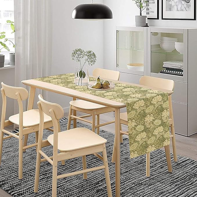 Retro Flower Table Runner William Morris Country Farmhouse Flowers Art Printed Runner for Home Kitchen Dining Table Living Room Decor Fabric 1 Panel W13xL90in