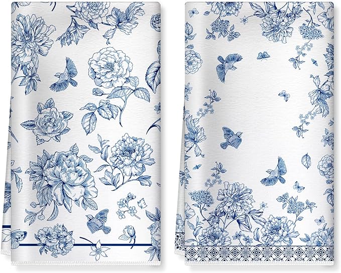 Chinoiserie Floral Bird Microfiber Kitchen Towels, Soft Absorbent Hand Towel 15.7 × 23.6 Inch, Thick Dish Cloth for Party Anniversary Holiday Decoration, Housewarming Gifts for Mom
