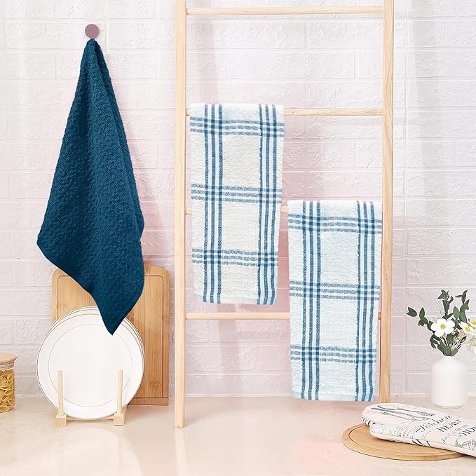 DAN RIVER Premium Kitchen Towels - [Pack of 12] 100% Cotton (16x 26 Inches) -Super Soft,Highly Absorbent, Quick Dry, Dish Towels for Kitchen Towels -Blue Opal