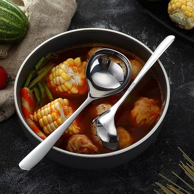 Comicfs 4 Pack Small Ladle Sauce Ladle SUS 304 Stainless Steel Small Serving Ladles Gravy Soup Spoon Ladles 8-Inch (Silver)