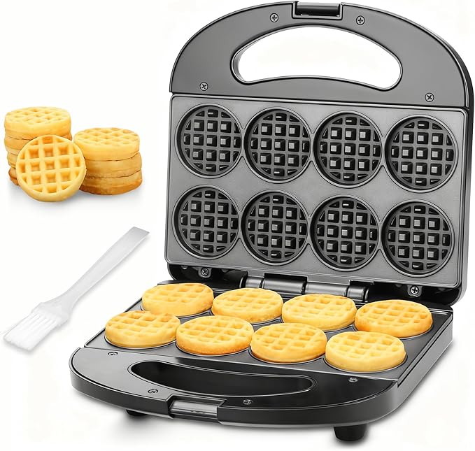 FineMade Mini Waffle Maker, Mini Waffle Iron, Waflera Electrica, Small Waffle Maker for Kids, Baby wafflera, Makes 8×2" Tiny Waffle Bites, Non-stick Surface, Ideal for Breakfast, Dessert and Snacks