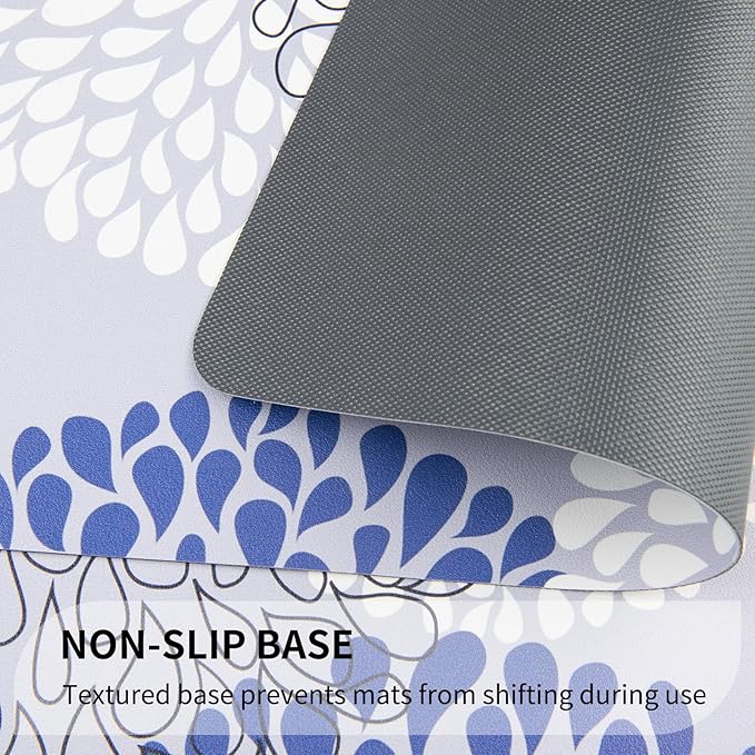 QIYI Placemats Set of 6, 12x18 Inch Faux Leather Place Mats for Kitchen Dinning, Heat Resistant Anti Slip Flower Table Mats, Waterproof Wipeable Washable Placemat Party Table Décor, Blue Floral Burst