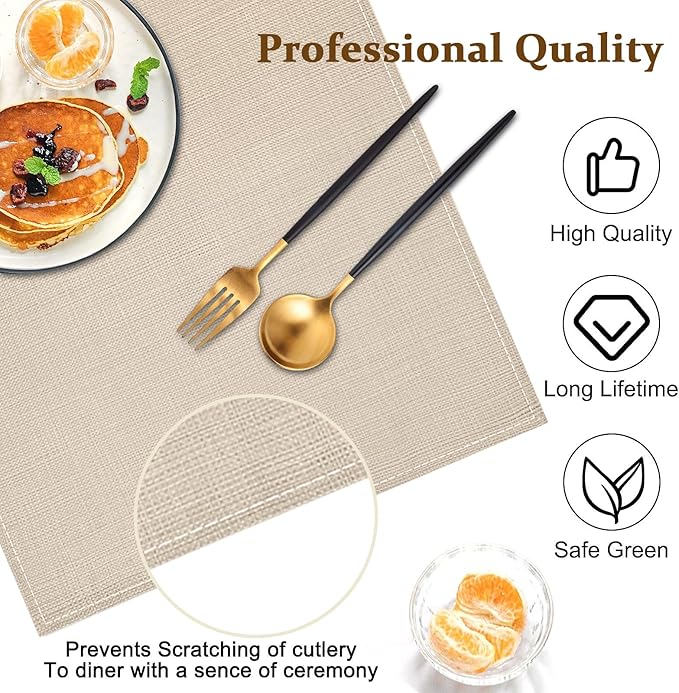Bloss Beige Placemats Set of 4-12x18 Inch Table Mats Washable Heat-Resistant Place Mats for Dining Table, Easy to Clean Seasonal Place Mats for Holiday Party Kitchen Dining Table Decoration