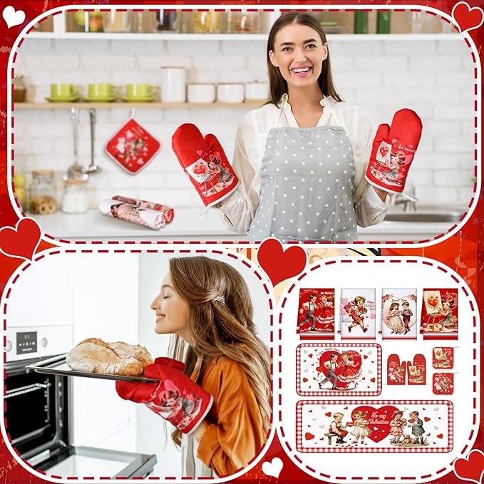 VitalCozy Set of 10 Valentines Kitchen Decor Vintage Kitchen Towels and Rugs Oven Mitts and Pot Holders Absorbent Tea Hand Towels for Accessories Gift