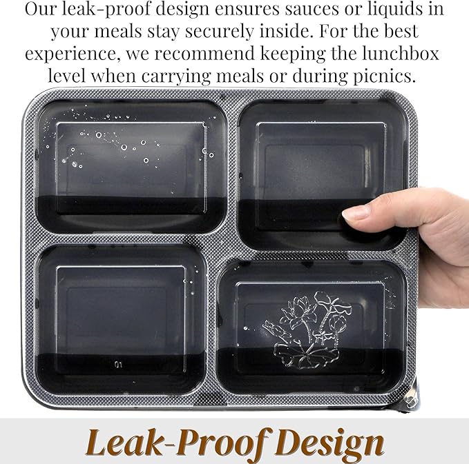 Noamus 50 Pack Meal Prep Containers, 34oz Leak-Proof Food Storage Box with Lid, Microwavable BPA Free Bento Lunch Plate, Stackable&Disposable Plastic To Go Takeout Pan for Freezer Safe, 4 Compartment