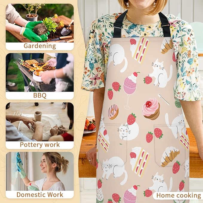 Apron with Pockets for Woman - Adjustable Kitchen Cooking Apron Chef Apron for Grilling BBQ Baking