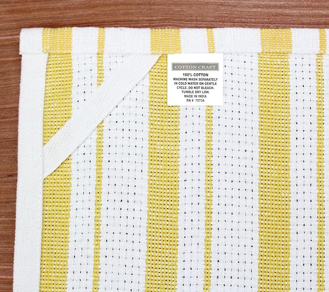 COTTON CRAFT Oversized Kitchen Towels -4 Pack 100% Cotton Basketweave Tea Dish Towels - Absorbent Reusable Low Lint Quick Dry - Cooking Drying Restaurant Bar Cleaning Cloth Napkin -20x30 Yellow Stripe