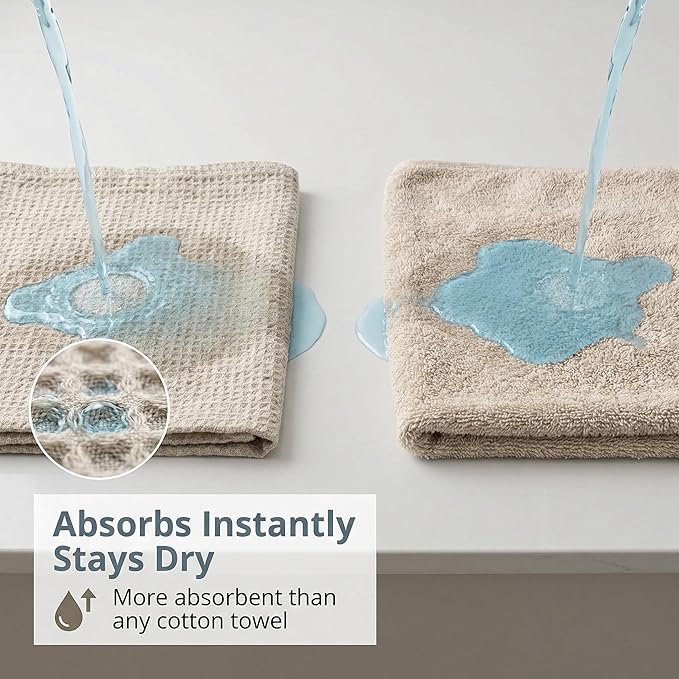 100% European Linen Hand Towels for Kitchen & Bath - Set of 2 - Waffle Weave, Highly Absorbent & Quick-Dry - 14 x 28 in - Stone Washed Flax