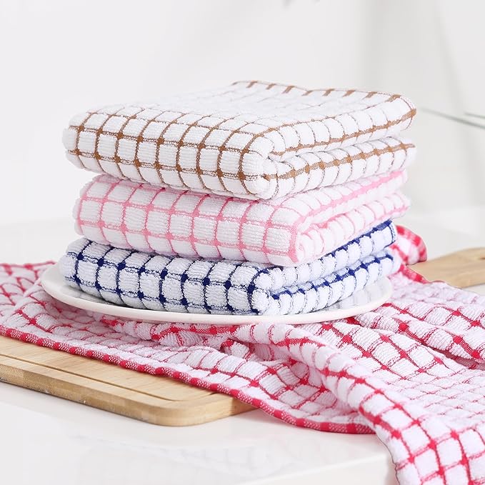 Kitinjoy Cotton 8 Pack Terry Kitchen Towels, 16 x 25 Inches Super Soft and Absorbent Dish Towels, Quick Drying Hand Towels for Kitchen Drying, Pink