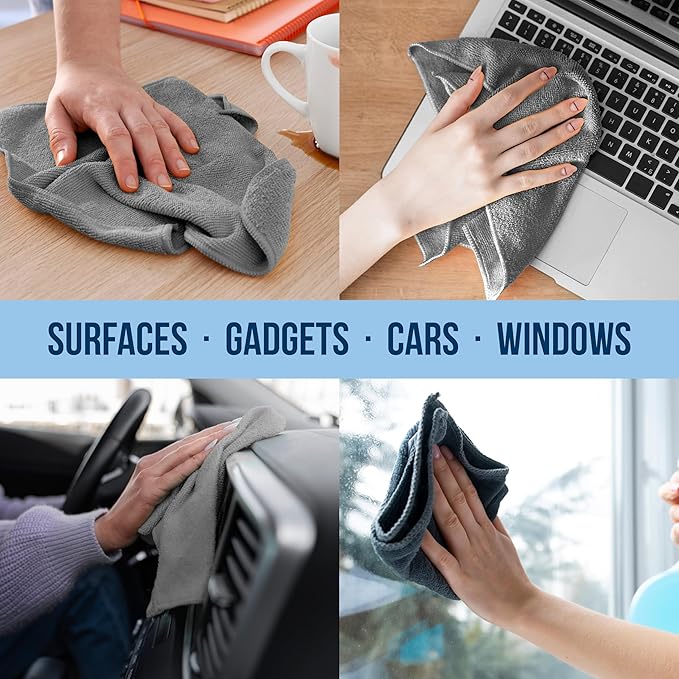 GREEN LIFESTYLE Microfiber Cleaning Cloth 11.5" x 11.5" 150 Pack - Edgeless Microfiber Towels for Cars, Cleaning Rags, Lint Free Car Microfiber Towel, Reusable Cleaning Cloths for House, Garage (Grey)